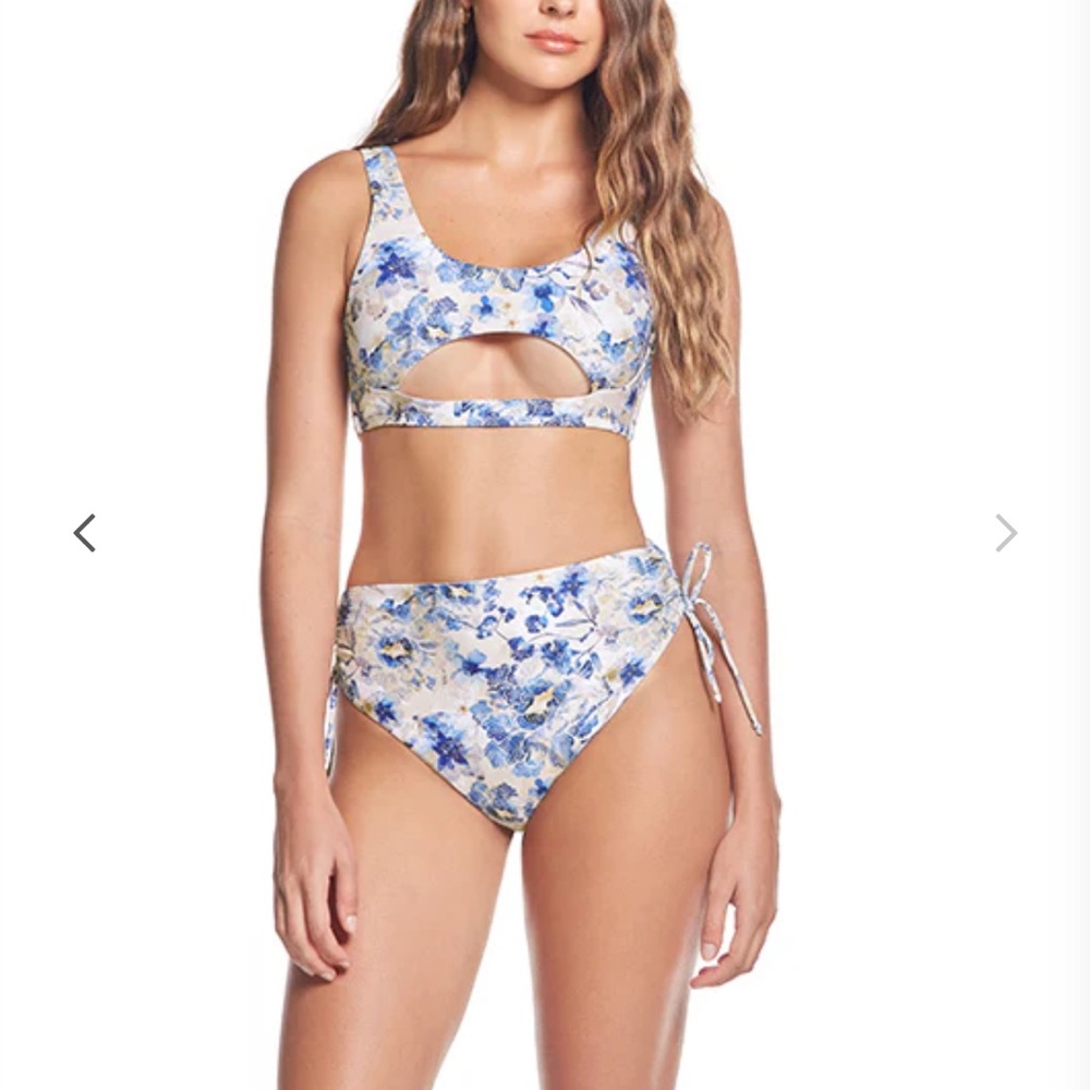 PHAX GARDEN CUT OUT TOP & HIGH WAIST BOTTOM SET Size Small Blue Floral